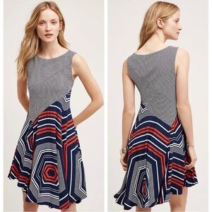 Maeve Anthropologie Boho Nautical Asymmetrical Stripe
Geometric Navy Red Dress L